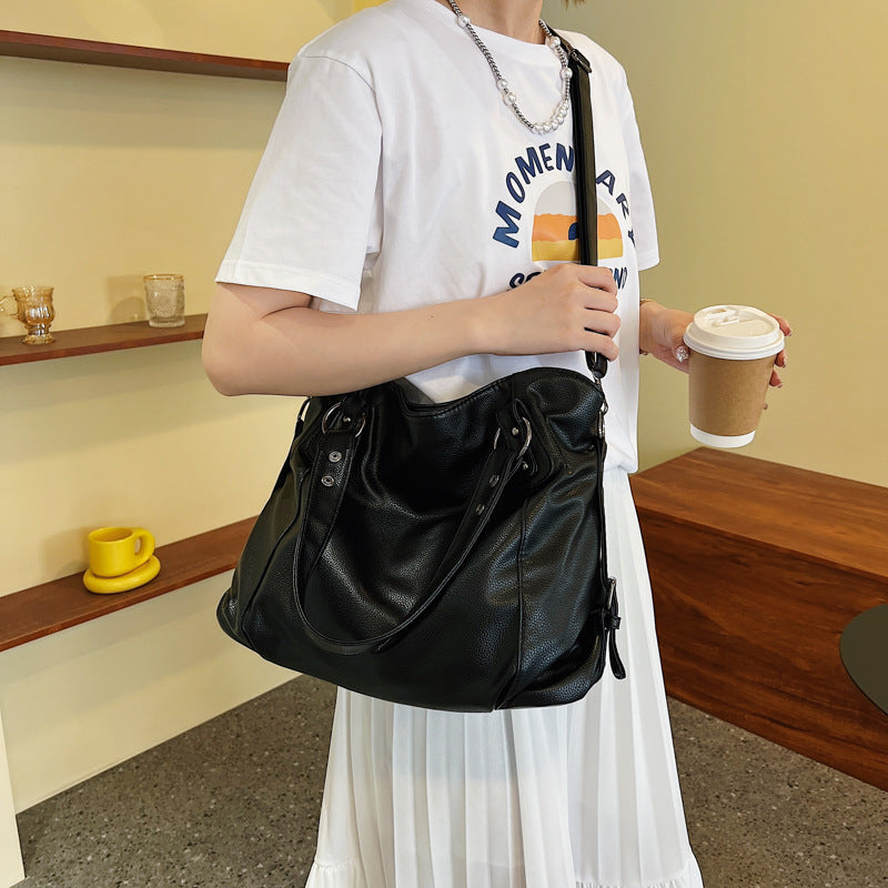 Large Capacity Soft Leather Tote Bag - Simple and Casual Shoulder/Crossbody Bag