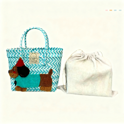 Large capacity sausage dog hand woven cabbage basket rattan woven handbag office miscellaneous carry bag picnic women's bag